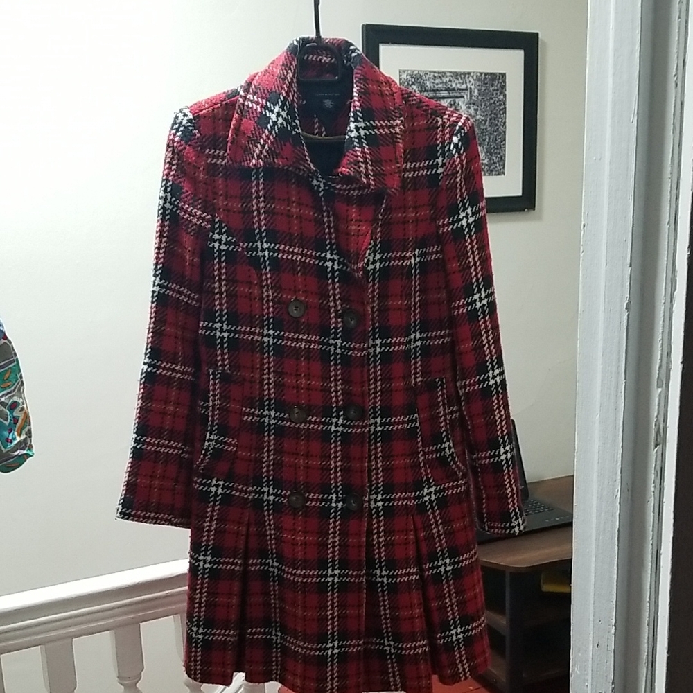 Tommy Hilfiger Red Plaid Pea Coat